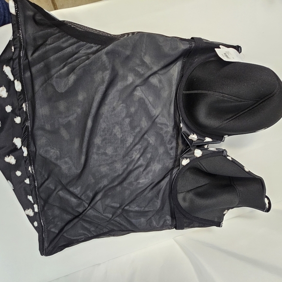 Swim by Cacique 42F Balconette Tankini Top Black White Dot Lane Bryant NWT - Picture 10 of 16